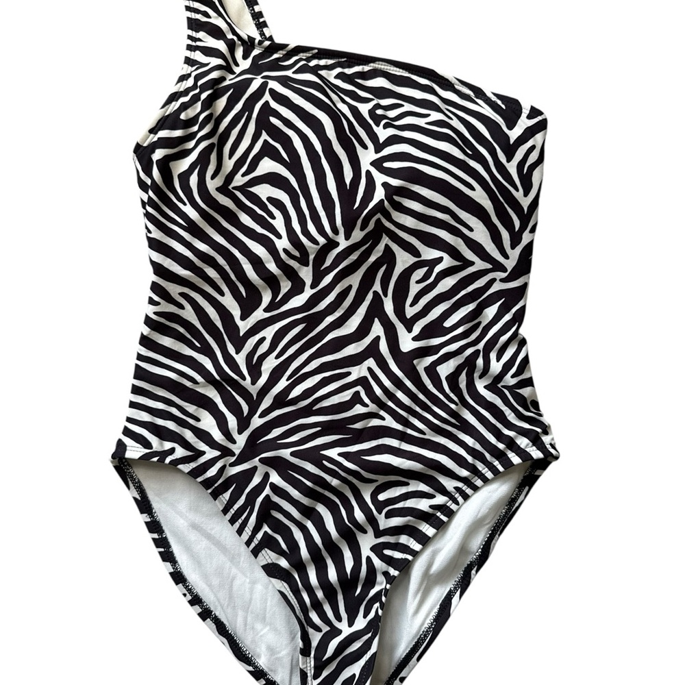 Kate Spade Black and White Zebra One-Shoulder Swimsuit